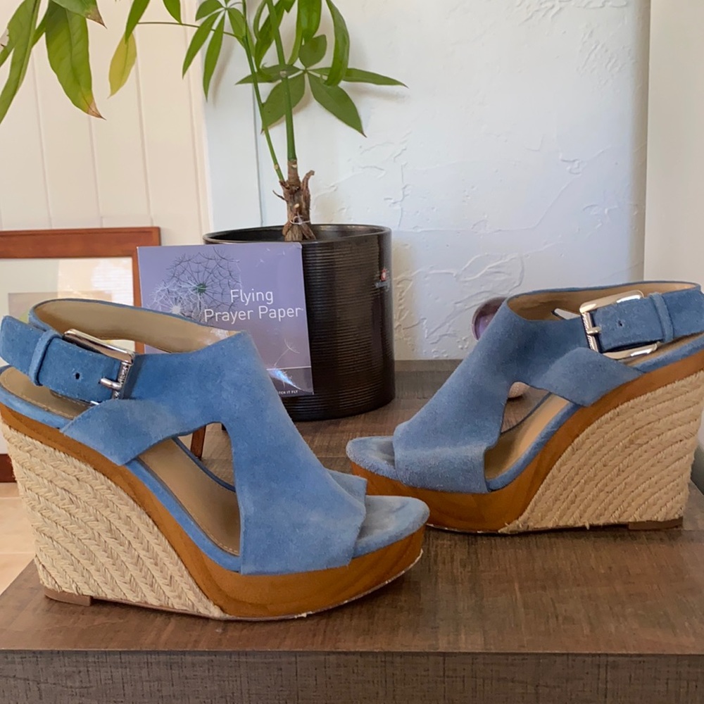 Michael Kors Josephine Blue Suede Platform Wedge 7